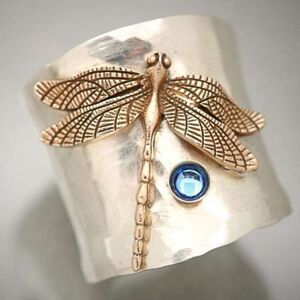 Free People Silver and Gold Dragonfly Stone Ring